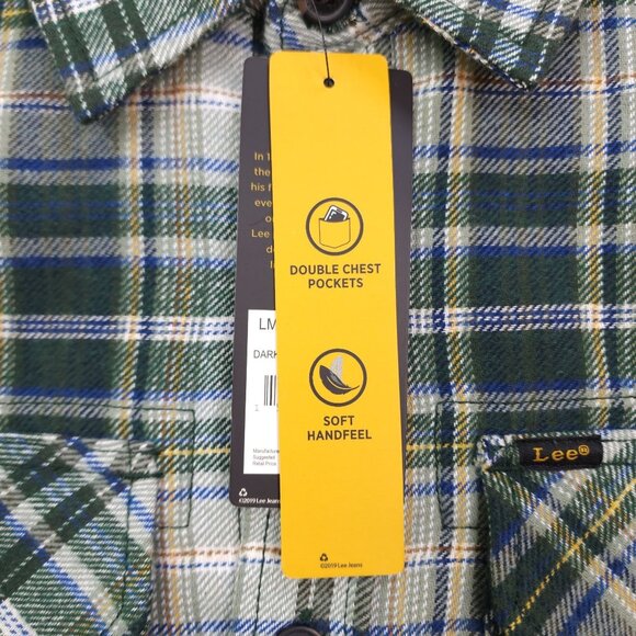 Lee Mens Flannel L Plaid Button-Up Shirt Double Chest Pockets Soft Handfeel - Picture 6 of 9